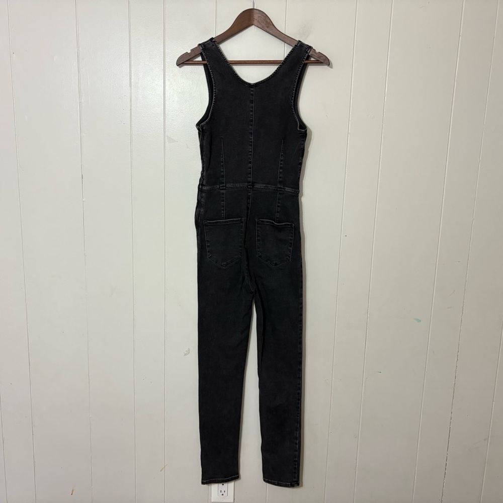 Free People Scarlet Black Denim Jumpsuit Women’s Size 2 Stretch Skinny Ankle Zip - Picture 7 of 12